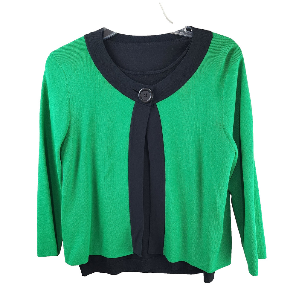 Kenar Green Button Sweater - Black T-Shirt Combo Medium Viscose